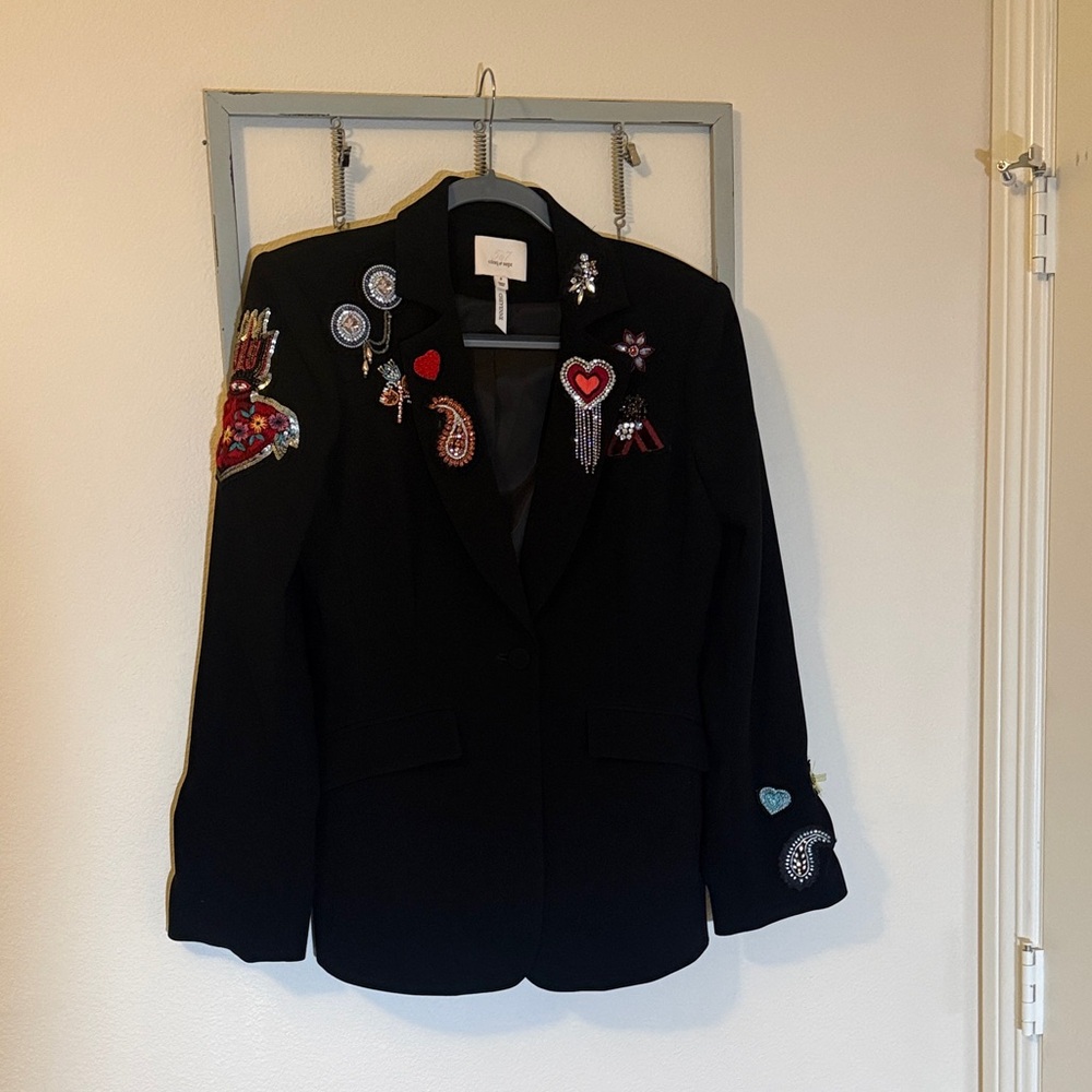 Cinq à Sept Black Blazer with Colorful Embellishments